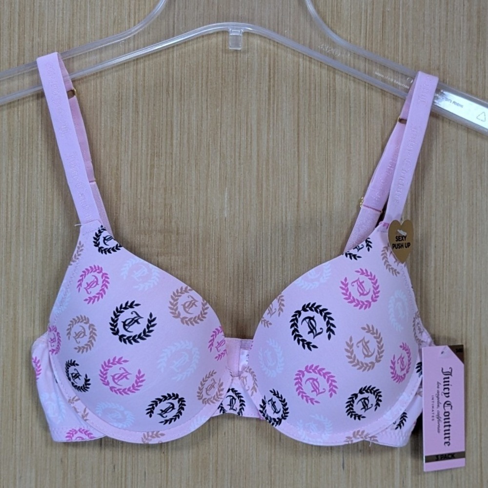 Juicy Couture Pink Monogram Logo Sexy Push Up Bra 34B‎ New